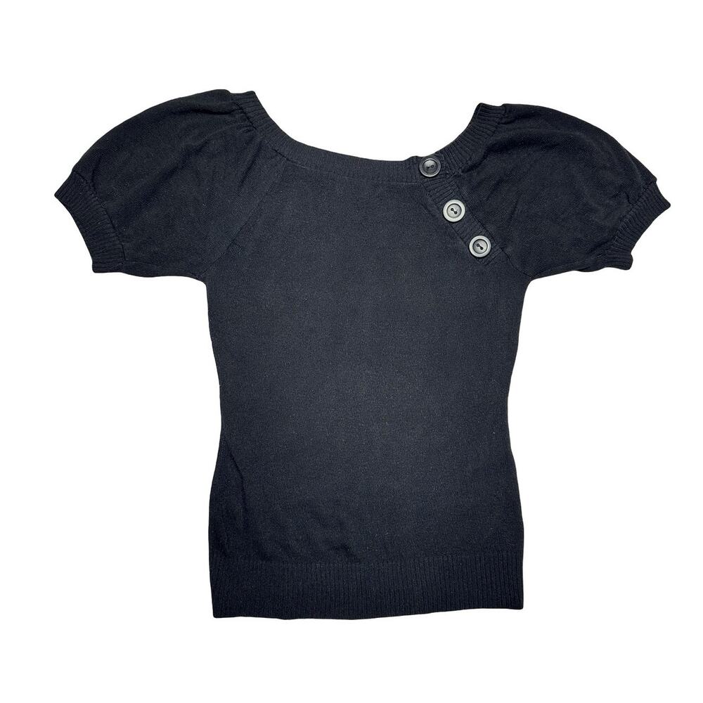 Vintage Charlotte Russe Black Puff Sleeve Ribbed Top Size Small